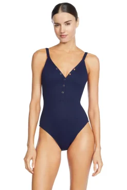 Robin Piccone One Pieces-Amy Ribbed Over The Shoulder One Piece Swimsuit