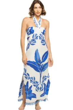 Farm Rio Sundresses-Blue Yard Halter Maxi Dress