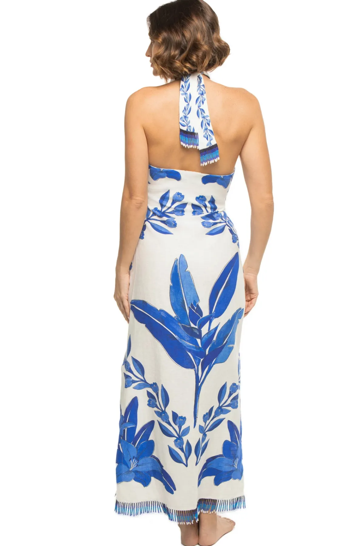 Farm Rio Sundresses-Blue Yard Halter Maxi Dress