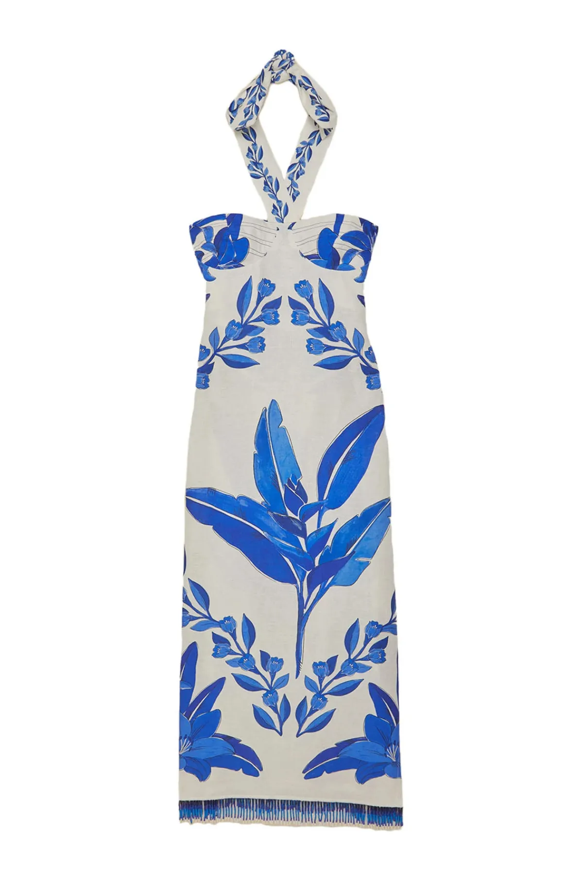 Farm Rio Sundresses-Blue Yard Halter Maxi Dress