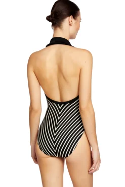Robin Piccone High Neck|Halter-Collared Plunge One Piece Swimsuit