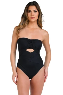 La Blanca Monokini / Cut Out|Bandeau-Convertible Draped Bandeau One Piece Swimsuit