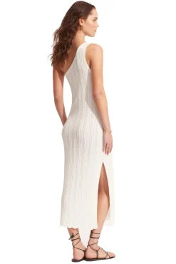 Seafolly Sundresses-Crochet Knit Asymmetrical Midi Dress