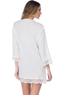 La Blanca Tunics-Crochet Lace Trim V-Neck Tunic