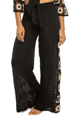 Elan Matching Sets|Bottoms-Crochet Panel Wide Leg Pants