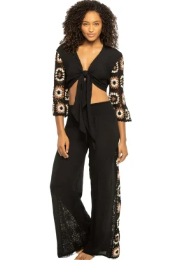Elan Matching Sets|Tops-Crochet Tie Front Crop Top