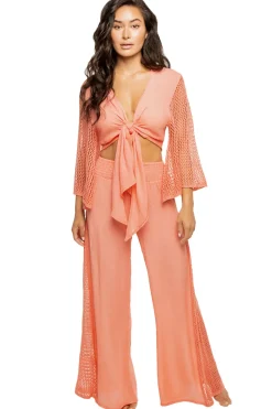 Elan Matching Sets|Tops-Crochet Tie Front Crop Top
