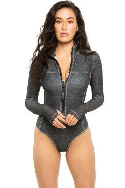 Watskin High Neck|Plunge-Danielle Black Denim Bodysuit