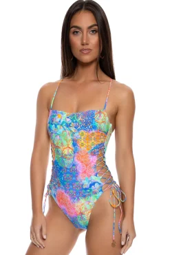 Luli Fama High Leg|One Pieces-Deco Gardens Lace-Up One Piece Swimsuit