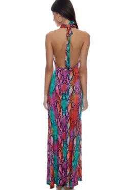 Luli Fama Sundresses-Electric Skin Halter Maxi Dress
