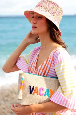 Shiraleah Bikini Bags|Bags-Embroidered Canvas Vacay Pouch