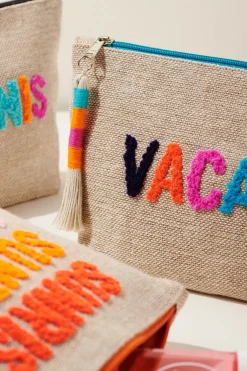 Shiraleah Bikini Bags|Bags-Embroidered Canvas Vacay Pouch