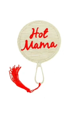 Palma Canaria Travel Accessories-Embroidered Hot Mama Appliqué Straw Fan