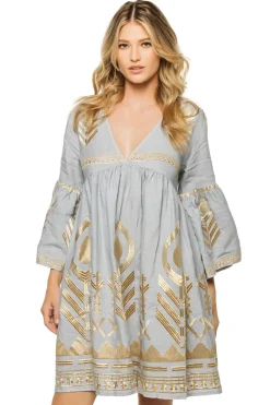 Greek Archaic Kori Sundresses-Embroidered Metallic Mini Dress