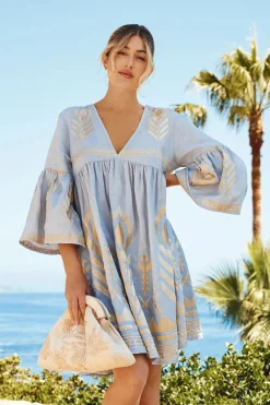 Greek Archaic Kori Sundresses-Embroidered Metallic Mini Dress