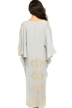 Greek Archaic Kori Sundresses-Embroidered Metallic V-Neck Maxi Dress