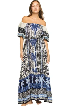 Miss June Sundresses-Embroidered Palm Maxi Dress