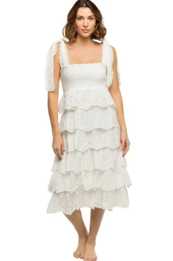 Farm Rio Sundresses-Embroidered Ruffle Midi Dress