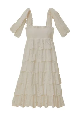 Farm Rio Sundresses-Embroidered Ruffle Midi Dress