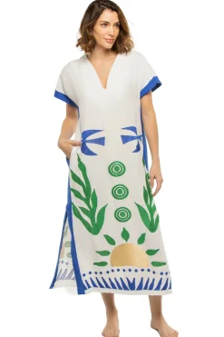 Greek Archaic Kori Sundresses-Embroidered V-Neck Midi Dress
