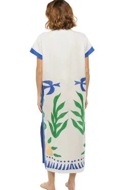 Greek Archaic Kori Sundresses-Embroidered V-Neck Midi Dress