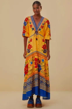 Farm Rio Sundresses-Floral Yard Yellow Maxi Dress