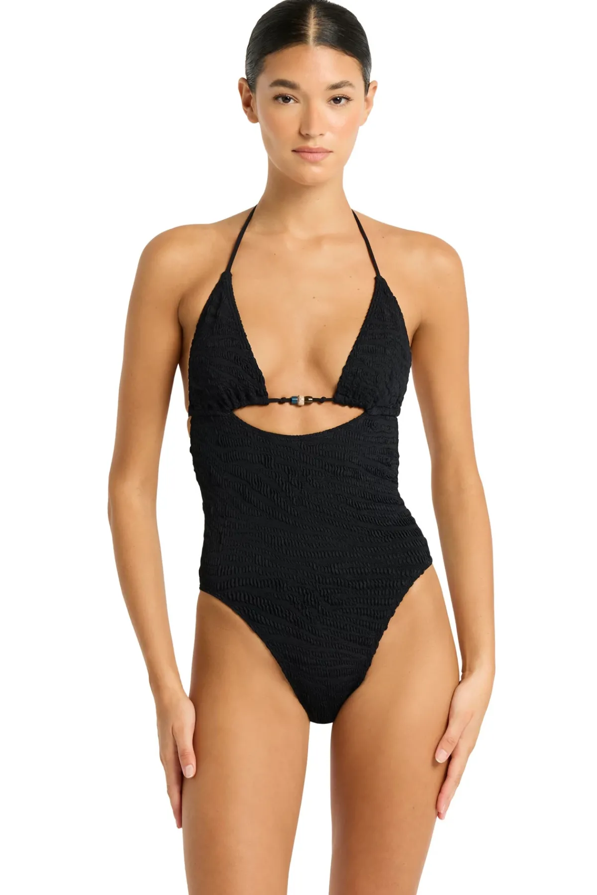 Bond-Eye High Leg|Halter-Fowler Beaded One Piece Swimsuit