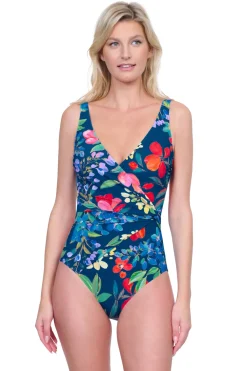 Gottex Tank|One Pieces-Garden Dream V-Neck One Piece Swimsuit