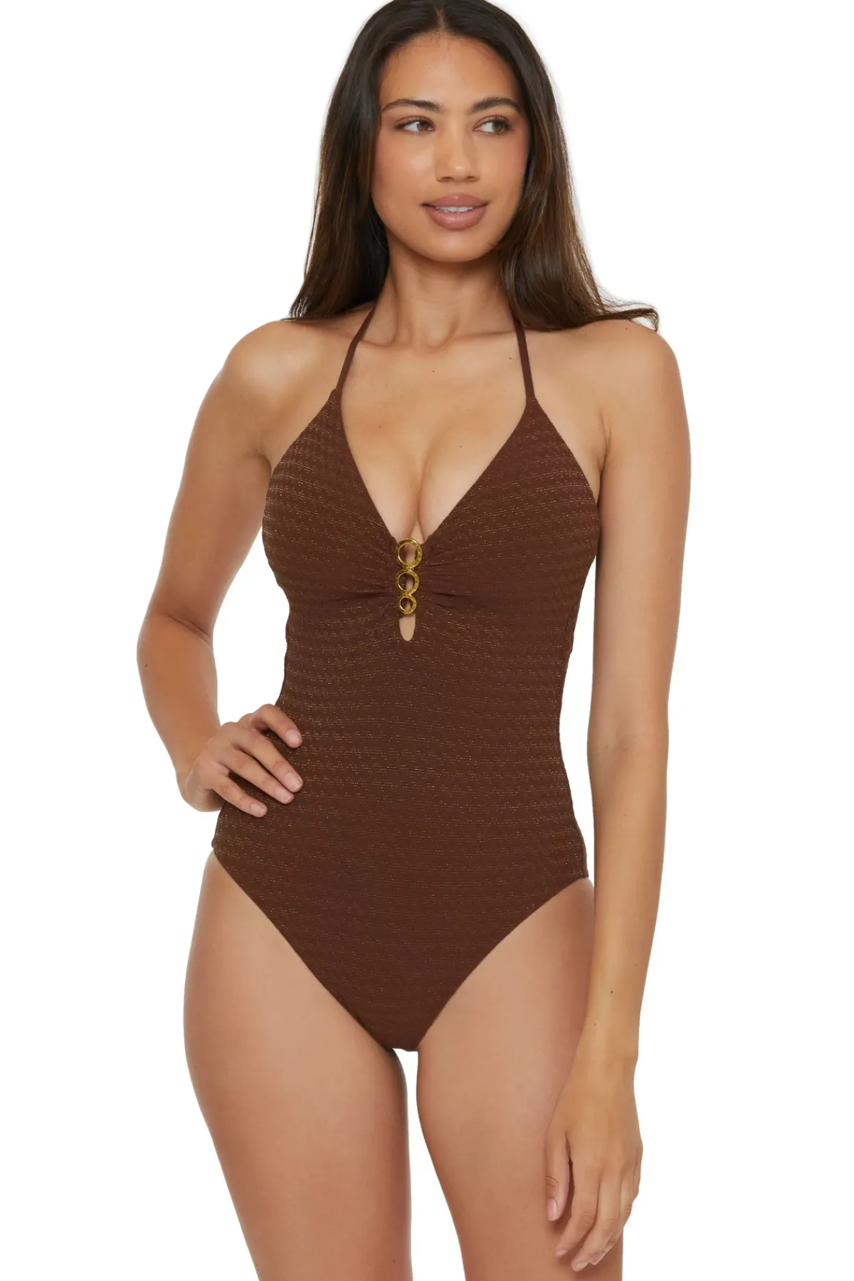 Trina Turk Halter|Plunge-Glimmer Halter One Piece Swimsuit