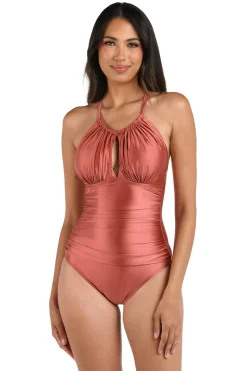 La Blanca High Neck|One Pieces-High Neck Keyhole One Piece Swimsuit