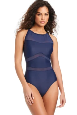 Beyond Control High Neck|One Pieces-High Neck Mesh One Piece Swimsuit