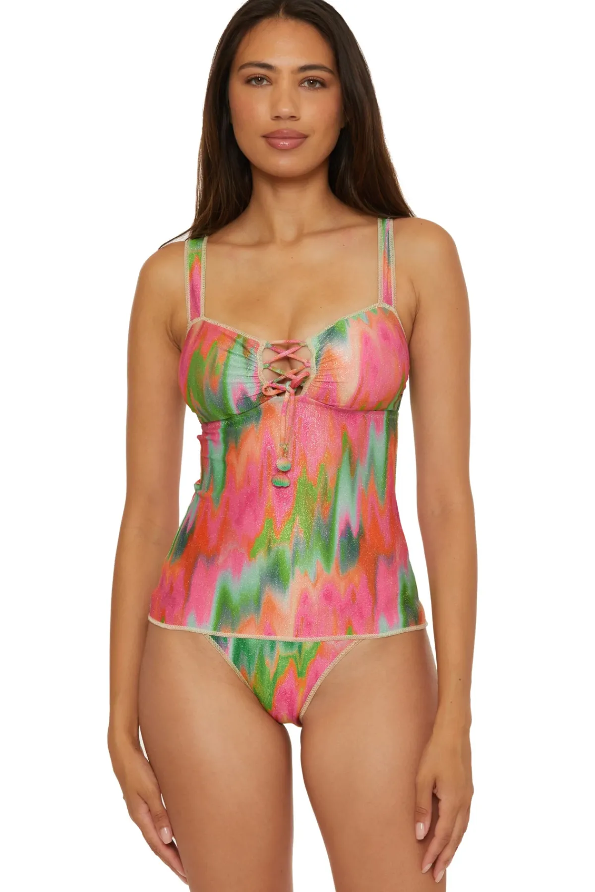 Becca by Rebecca Virtue Tank|Tankinis-Kylam Lace-Up Tankini Top