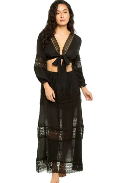 Elan Tops-Lace Tie Front Crop Top