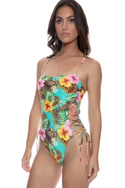 Luli Fama High Leg|One Pieces-Lace-Up One Piece Swimsuit