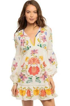 Farm Rio Sundresses-Long Sleeve Floral Mini Dress