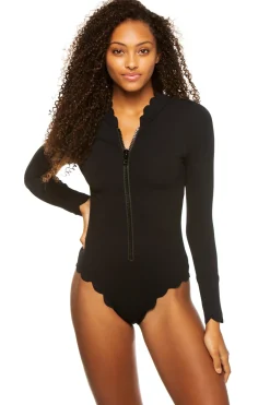 Marysia High Neck|One Pieces-Long Sleeve Scallop One Piece
