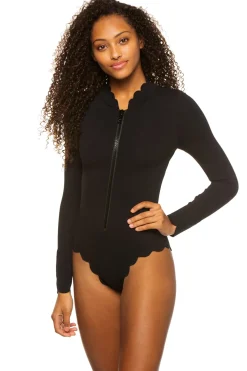 Marysia High Neck|One Pieces-Long Sleeve Scallop One Piece