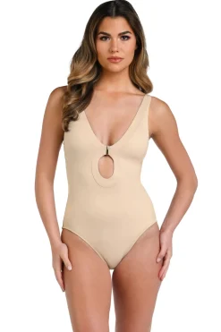 La Blanca Plunge|One Pieces-Luxe Keyhole Plunge One Piece Swimsuit