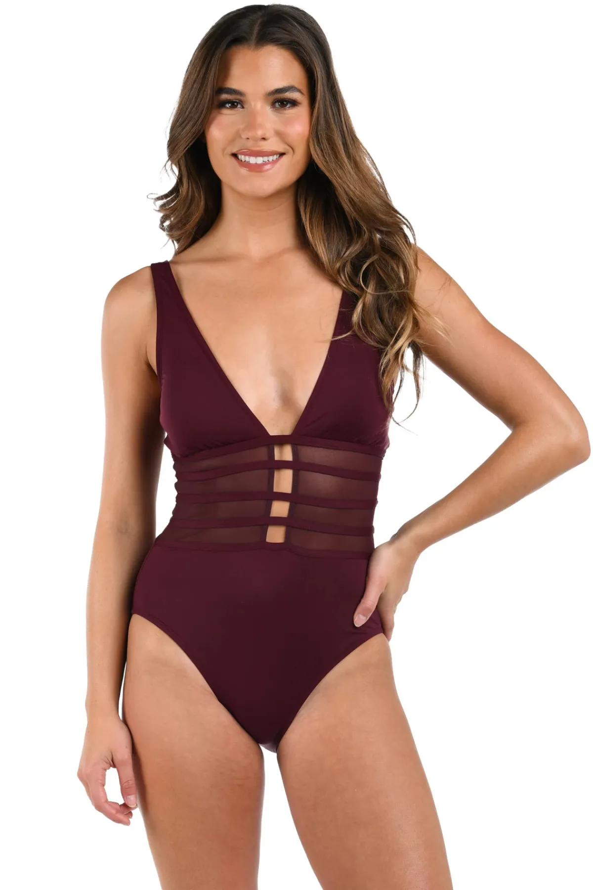 La Blanca Plunge|One Pieces-Mesh Plunge One Piece Swimsuit