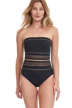 Gottex Bandeau|One Pieces-Metallic Mesh Bandeau One Piece Swimsuit