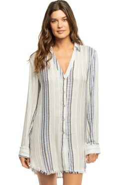 Dia Collections Shirt Dresses-Metallic Stripe Button Down Shirt Dress