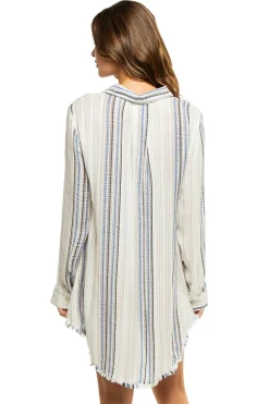 Dia Collections Shirt Dresses-Metallic Stripe Button Down Shirt Dress