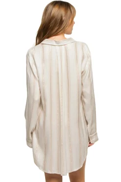 Dia Collections Shirt Dresses-Metallic Stripe Shirt Dress
