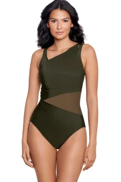 Miraclesuit Asymmetrical|One Pieces-Network Azura Mesh Underwire Asymmetrical One Piece Swimsuit