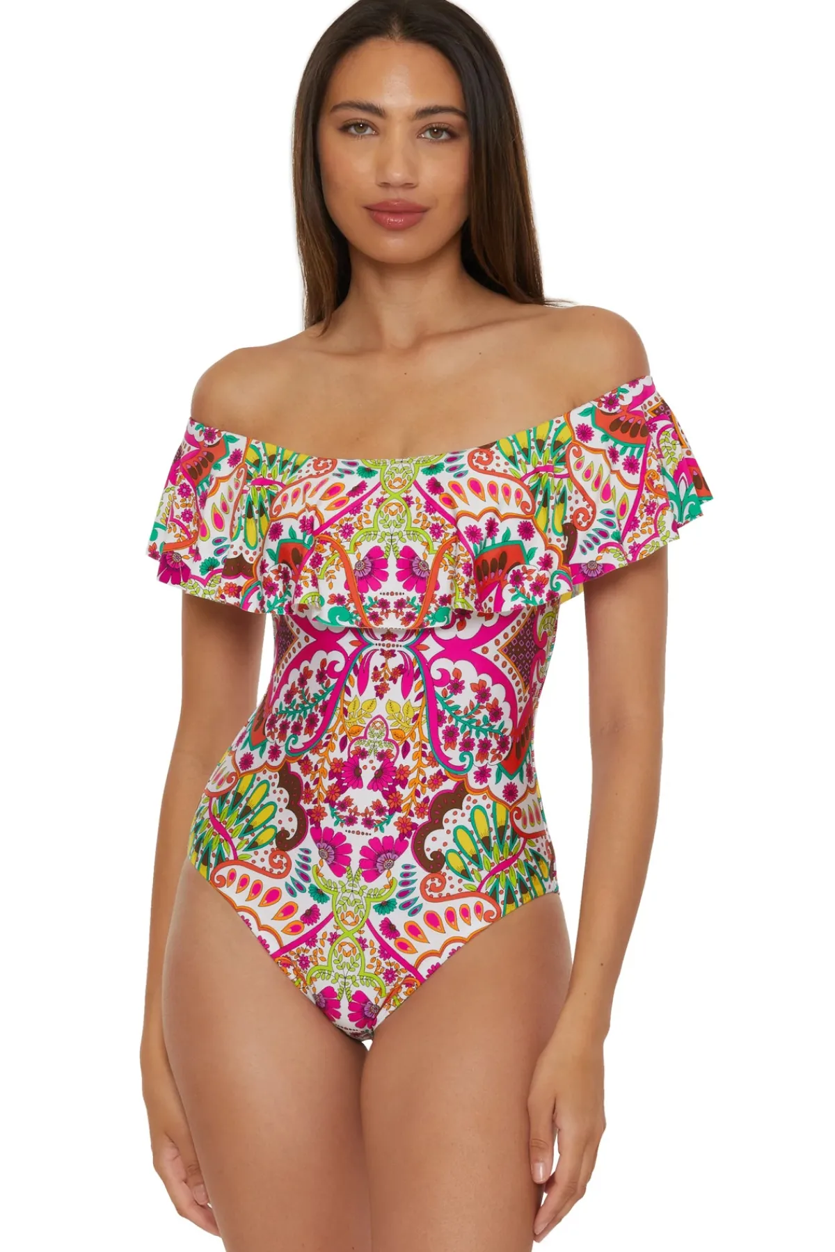 Trina Turk Bandeau|One Pieces-Off The Shoulder Ruffle One Piece Swimsuit