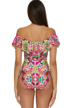 Trina Turk Bandeau|One Pieces-Off The Shoulder Ruffle One Piece Swimsuit