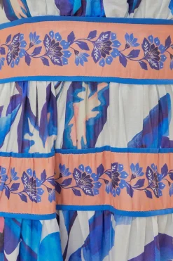 Farm Rio Sundresses-Off-White Blue Foliage Midi Dress