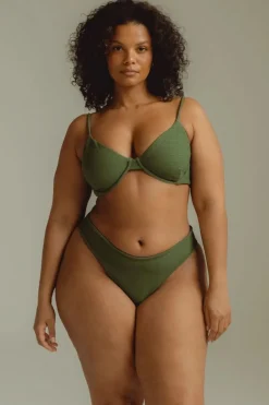Montce Swim Bikinis-Olive Scrunch Dainty Bikini Top
