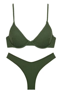 Montce Swim Bikinis-Olive Scrunch Dainty Bikini Top