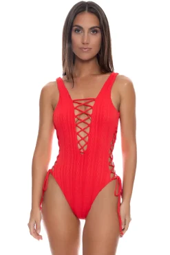 Luli Fama Monokini / Cut Out|High Leg-Plunge Textured One Piece Swimsuit